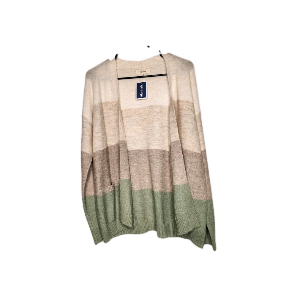 Peyton Primrose Stripe Cardigan Sweater Large Women NWT Open Front Casual Preppy